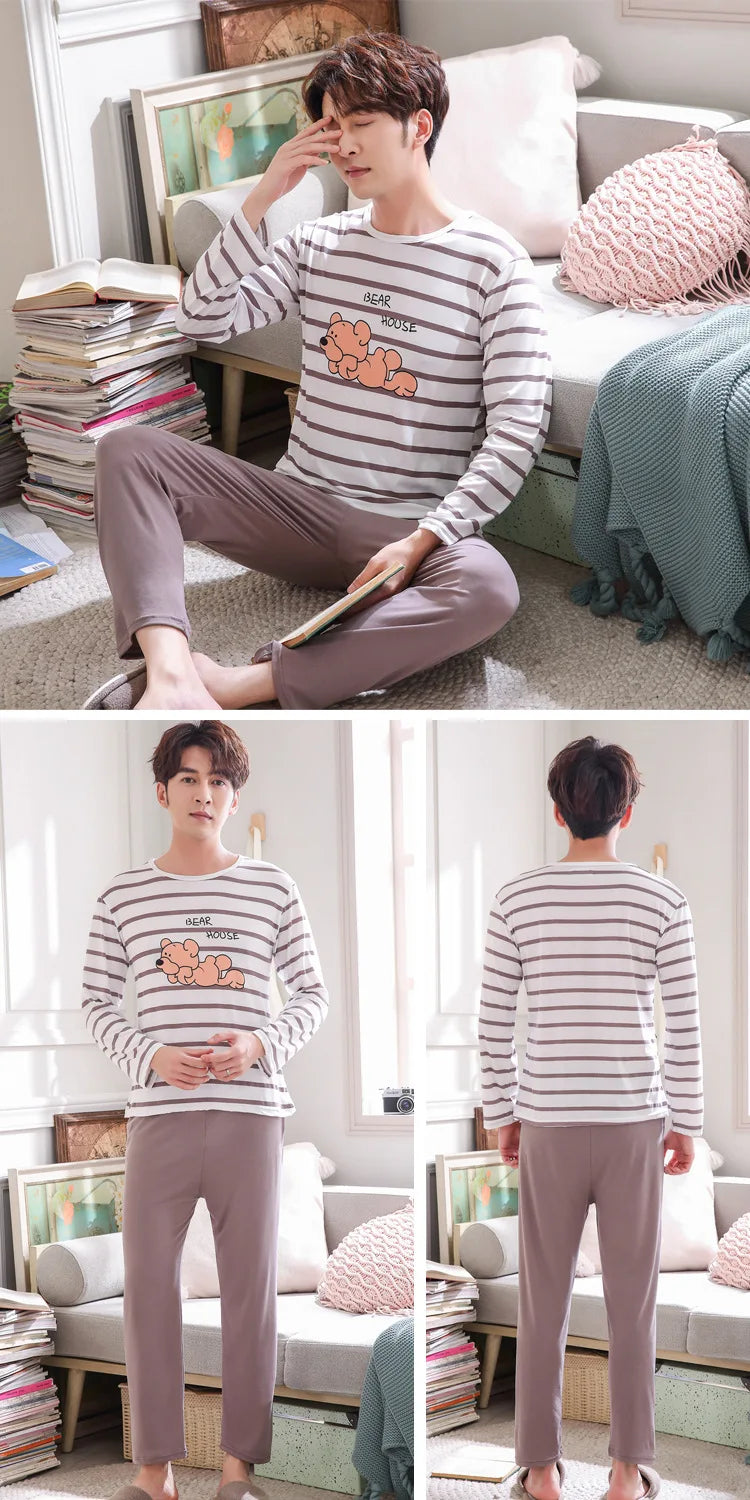 Men's Striped Long-Sleeved Pajamas | Comfortable Sleepwear Set