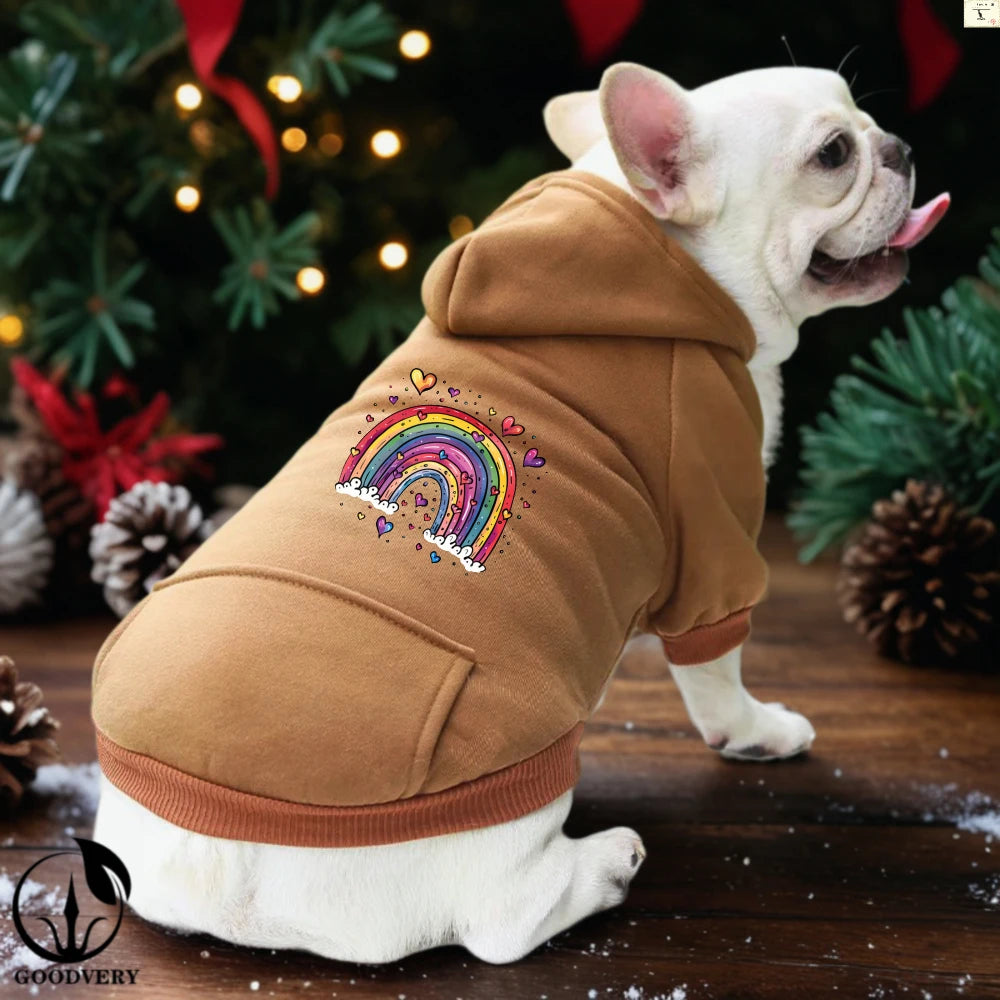 Sudadera con capucha elegante para perros | Divertido patrón de arcoíris de dibujos animados