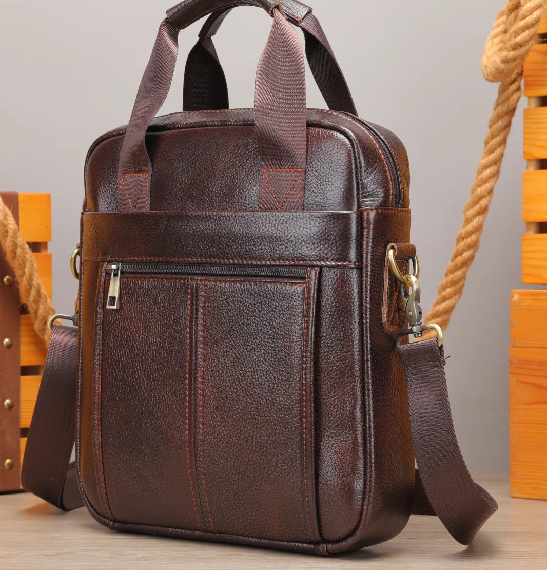 Bolso bandolera de cuero genuino para hombre | Elegante maletín para portátil