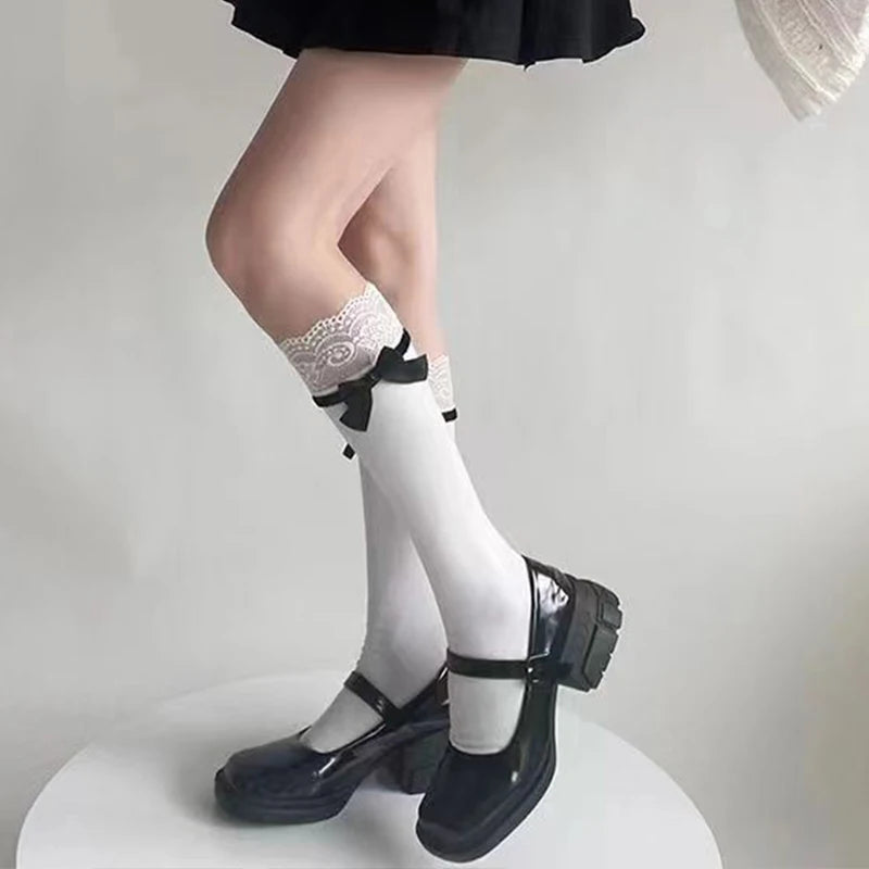 Elegant Japanese Lolita Mid-Tube Socks | Bow & Lace Design