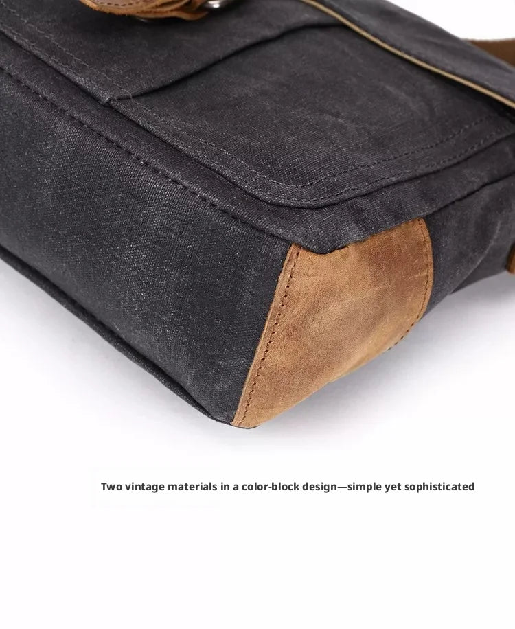 Vintage Waxed Canvas Crossbody Bag | Water-Resistant Casual Satchel