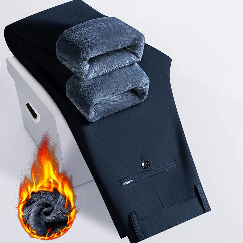 Men's Straight Velvet Casual Pants | Stylish Winter Trousers