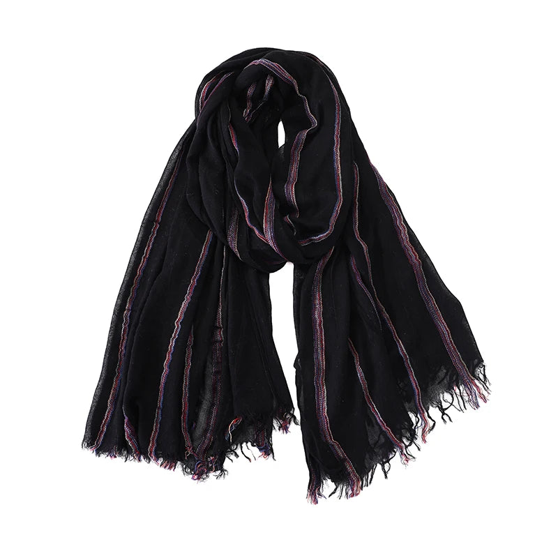 Cotton Linen Striped Men's Scarf | Warm Autumn Winter Accessories