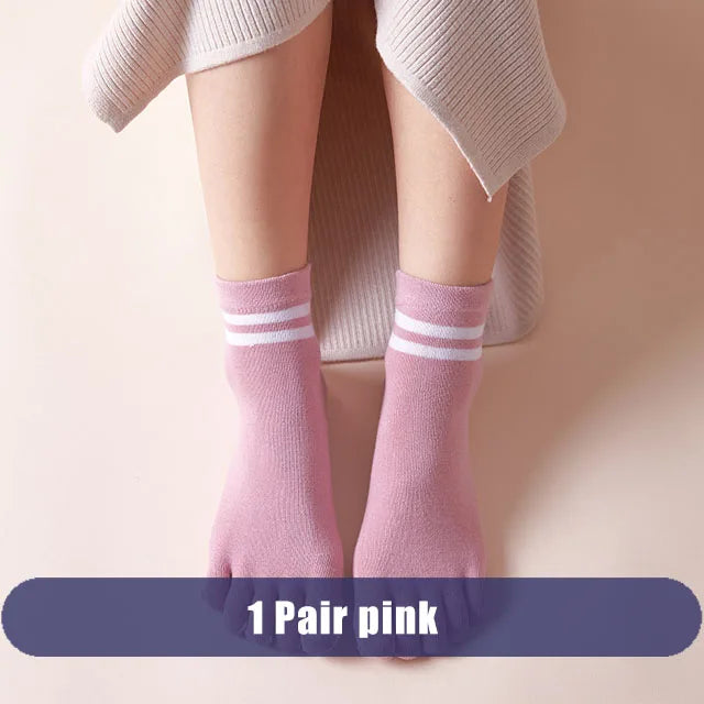 Women's Breathable Cotton Striped Invisible 5 Finger Socks | Soft Comfort