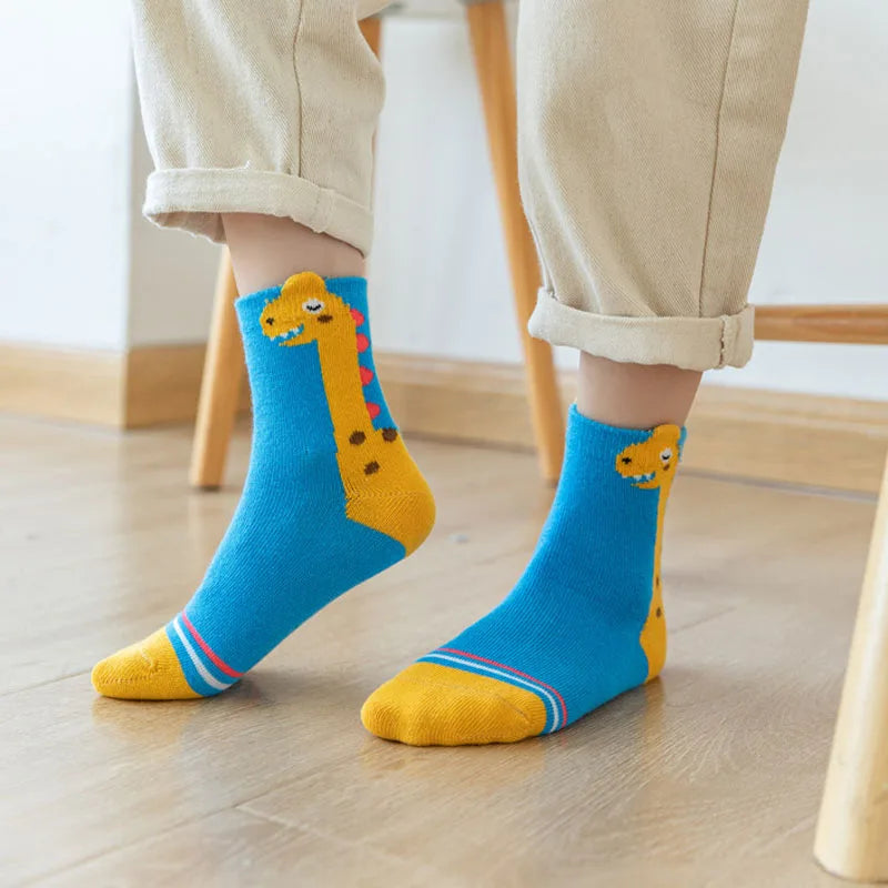 5 Pairs Kids Dinosaur Pattern Socks | Comfortable & Fun Design