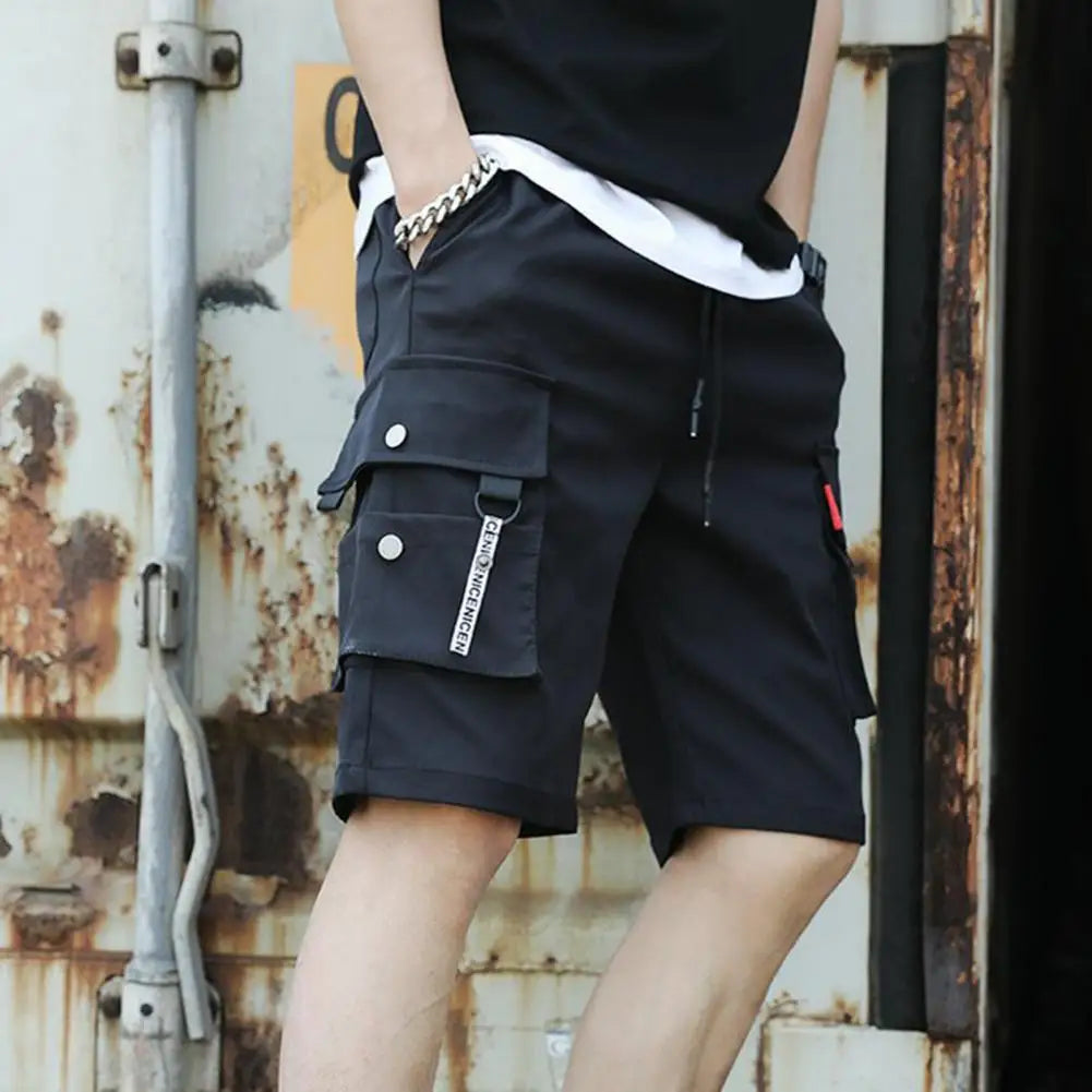 Men's Summer Cargo Shorts with Elastic Waist and Pockets