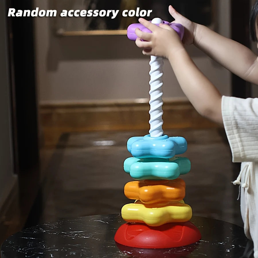 Colorful Montessori Rotating Rainbow Tower Puzzle Toy for Toddlers