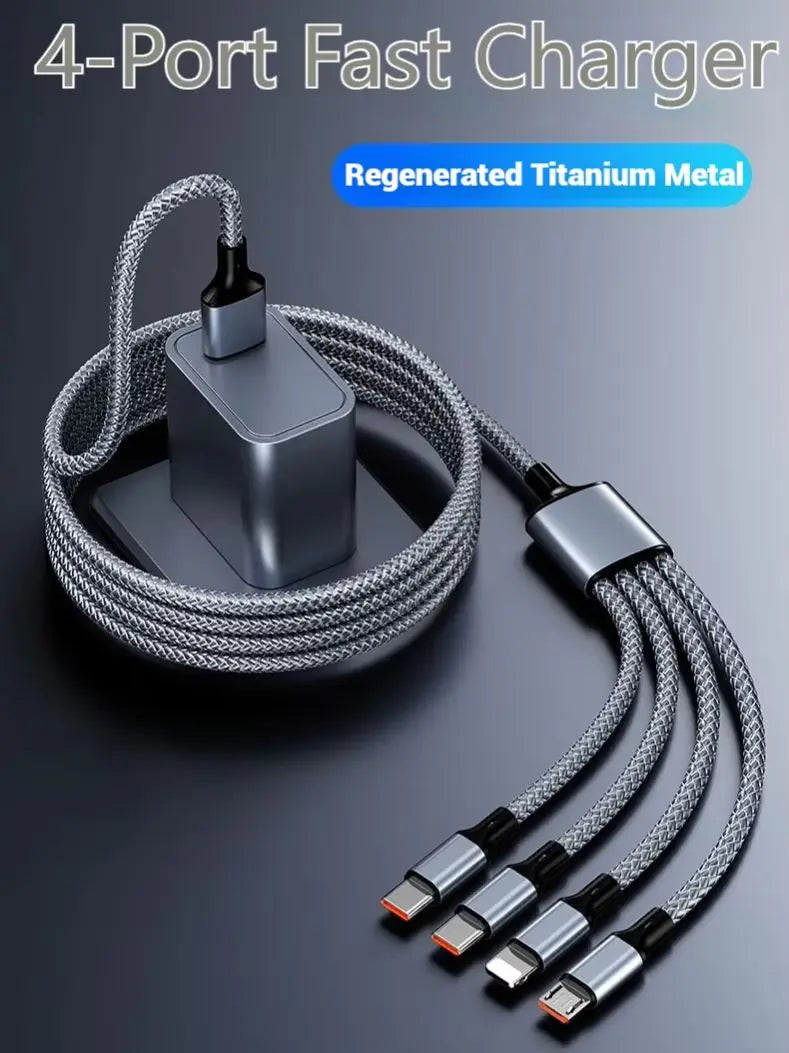 4-in-1 Multifunctional Charging Cable Supports USB-A to USB-C, Micro USB, and Braided Cables for Charging Multiple Devices