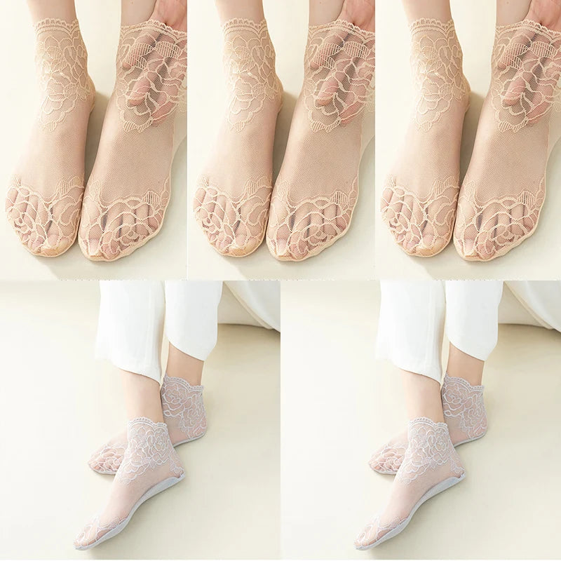 Invisible Lace Socks for Women | Non-Slip Thin Boat Socks