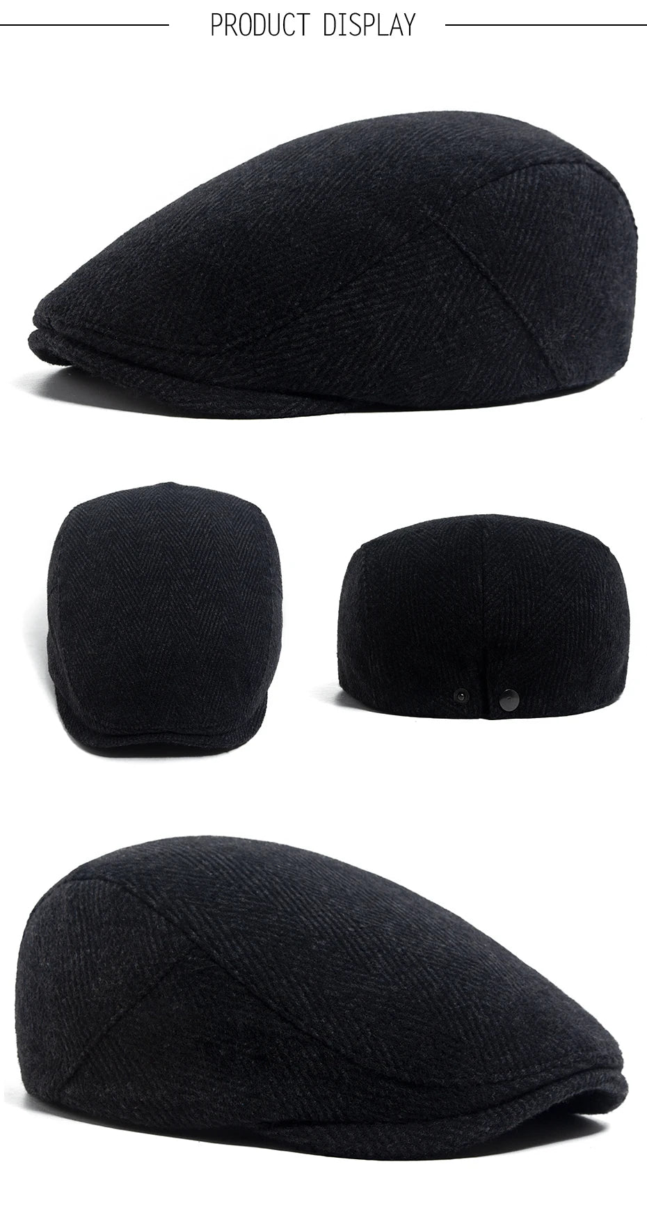 Unisex Vintage Herringbone Beret | Stylish Warm Newsboy Cap