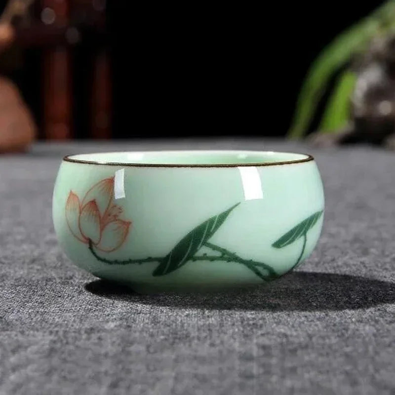 Traditional Hand-painted Celadon Teacup Set | Unique Tea Experience