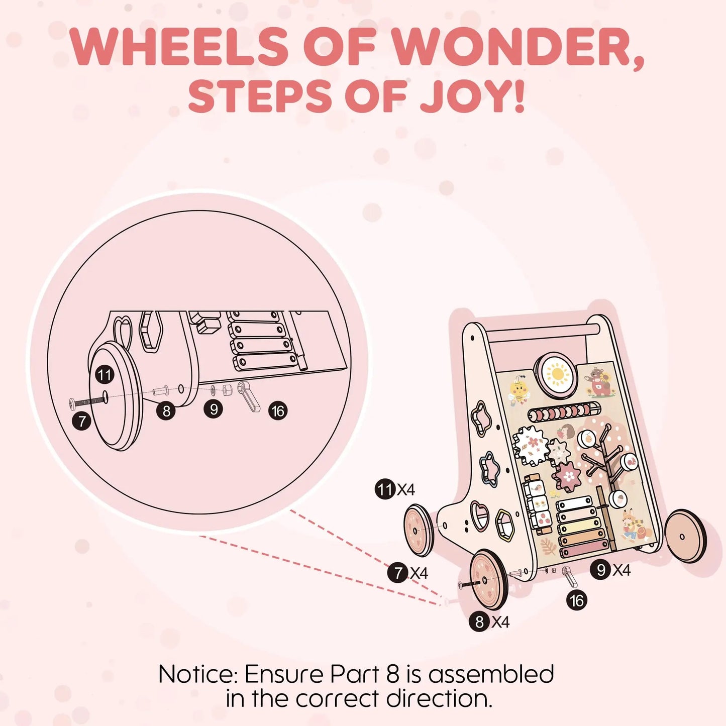 Wooden Baby Walker with Activity Center | Engaging Montessori Toy