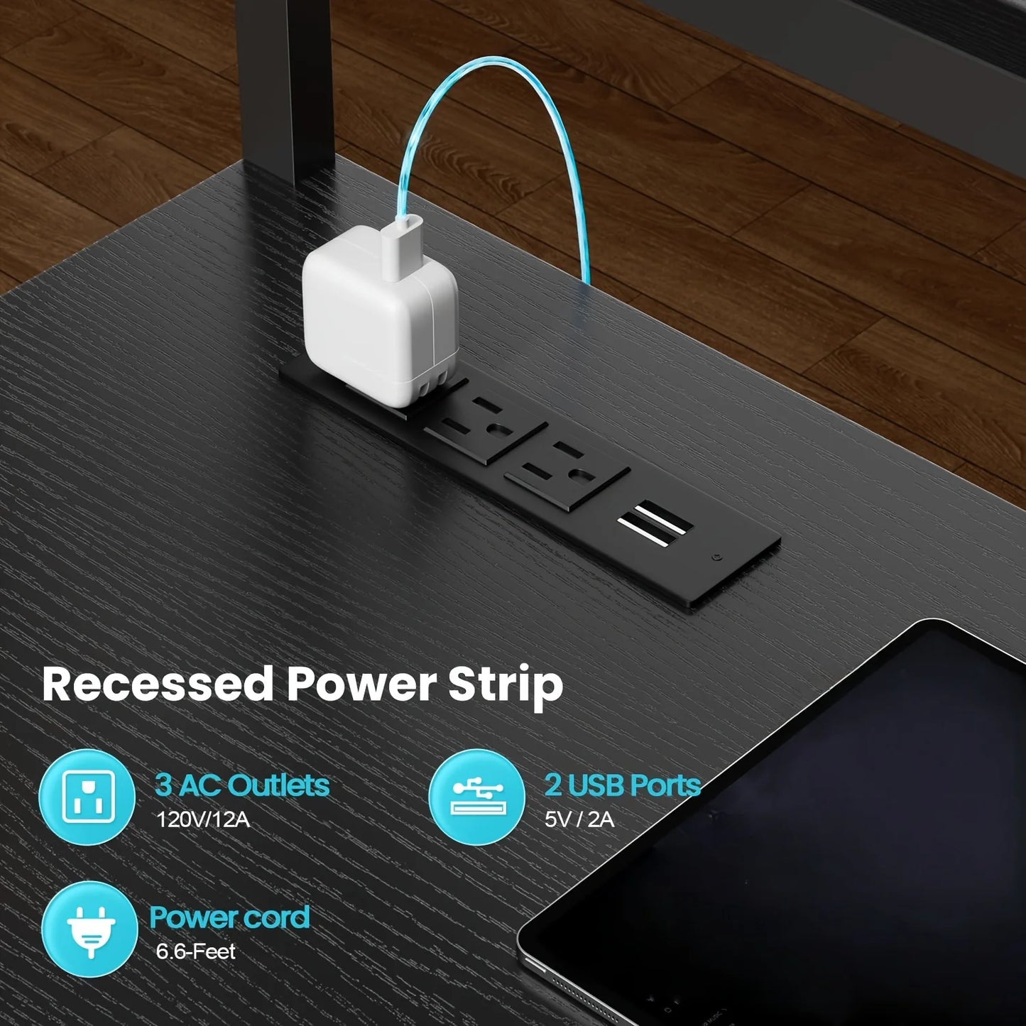Versatile L Shaped Reversible Computer Desk with LED Lights