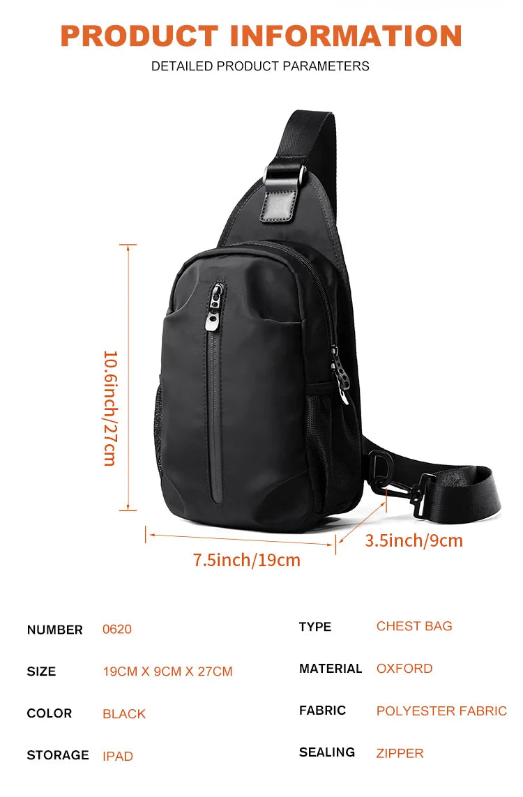 Waterproof Nylon Sling Bag | Anti-Theft Travel Chest Backpack