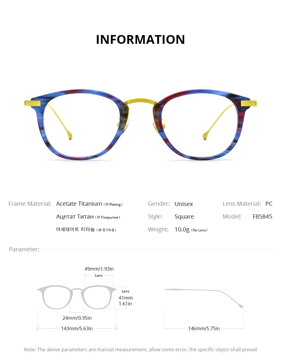 Monturas de gafas unisex cuadradas retro de titanio | Elegantes y duraderas