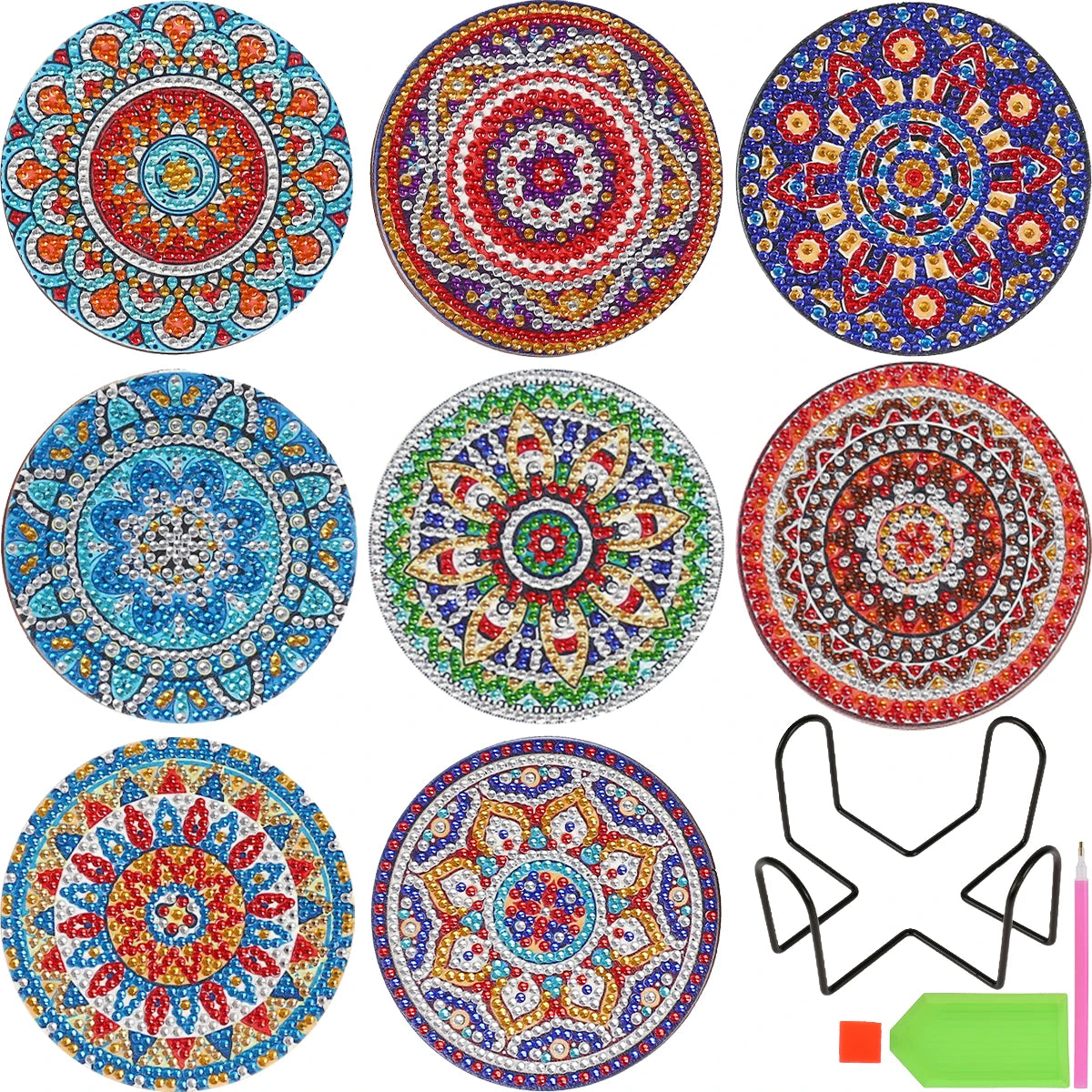 8-Piece DIY Mandala Diamond Painting Coasters | Full Drill Art Set