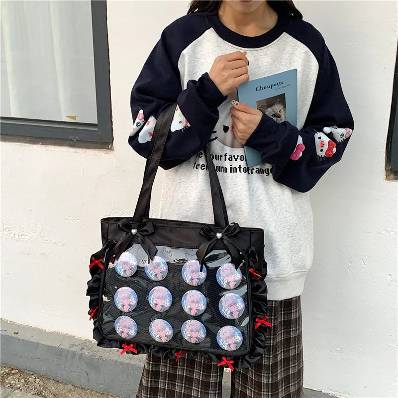 Bolsa Bandolera de Anime Estilo Preppy de Gran Capacidad para Mujer
