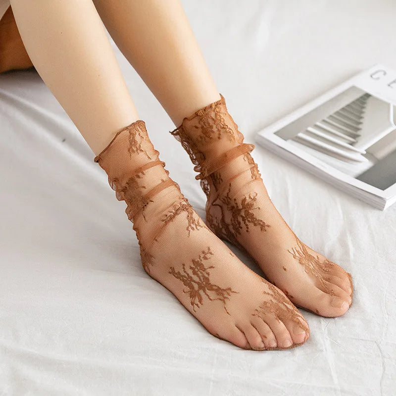 Breathable Lace Mesh Black Socks for Women | Ultra-thin Fashion