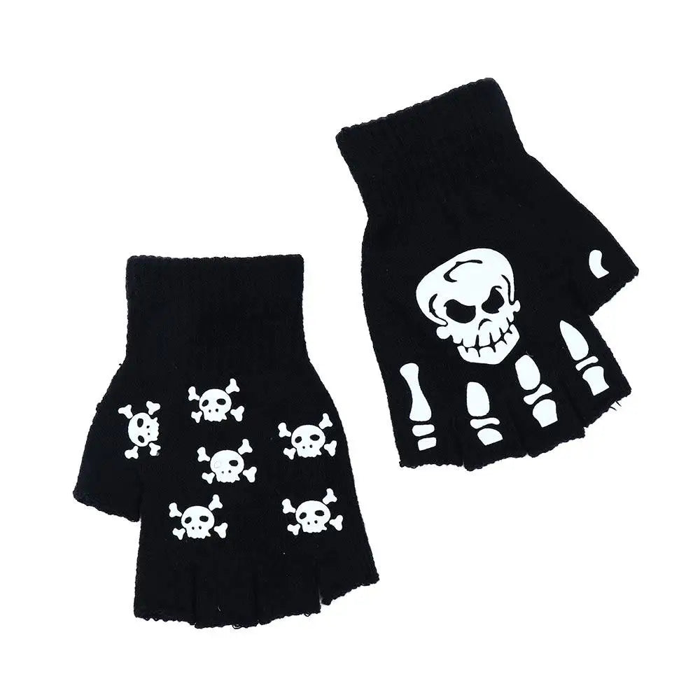Men's Skull Glow Gloves | Stylish Luminous Half-Finger Mittens
