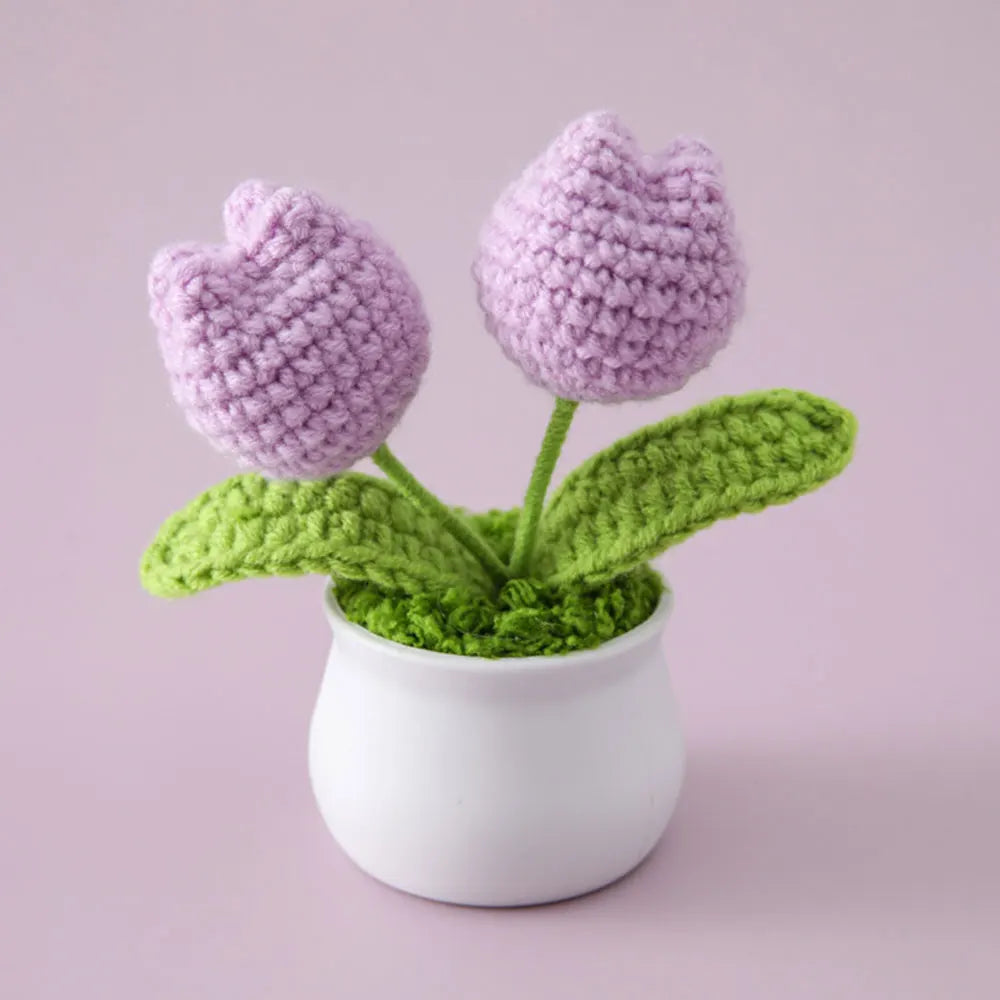 Flores de ganchillo de girasol y tulipán tejidas a mano | Encantadora decoración para el hogar