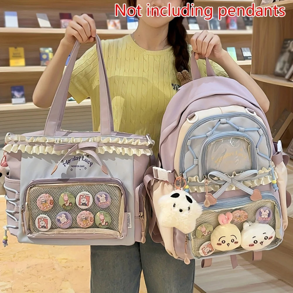 Cute Lightweight Women's Two-Piece Backpack Set for School
