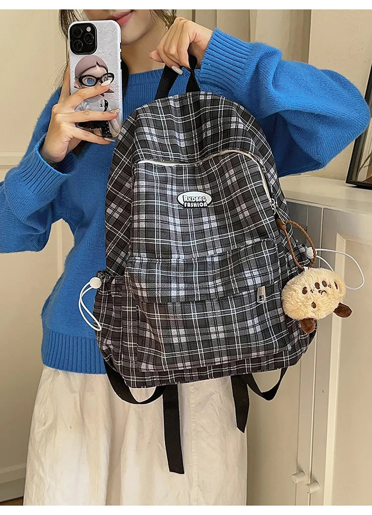 Large Capacity Plaid Backpack | Versatile Travel & School Bag