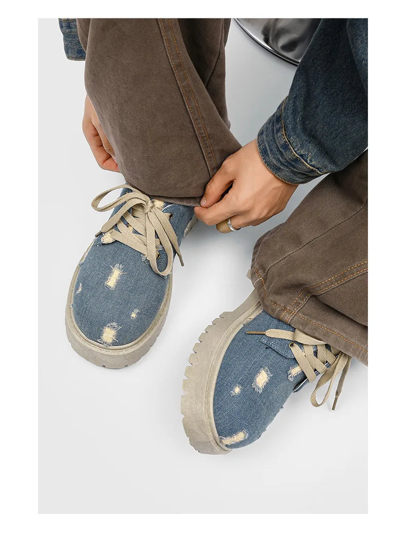 Comfortable Denim Low Top Boots with Thick Sole | Trendy Sneakers