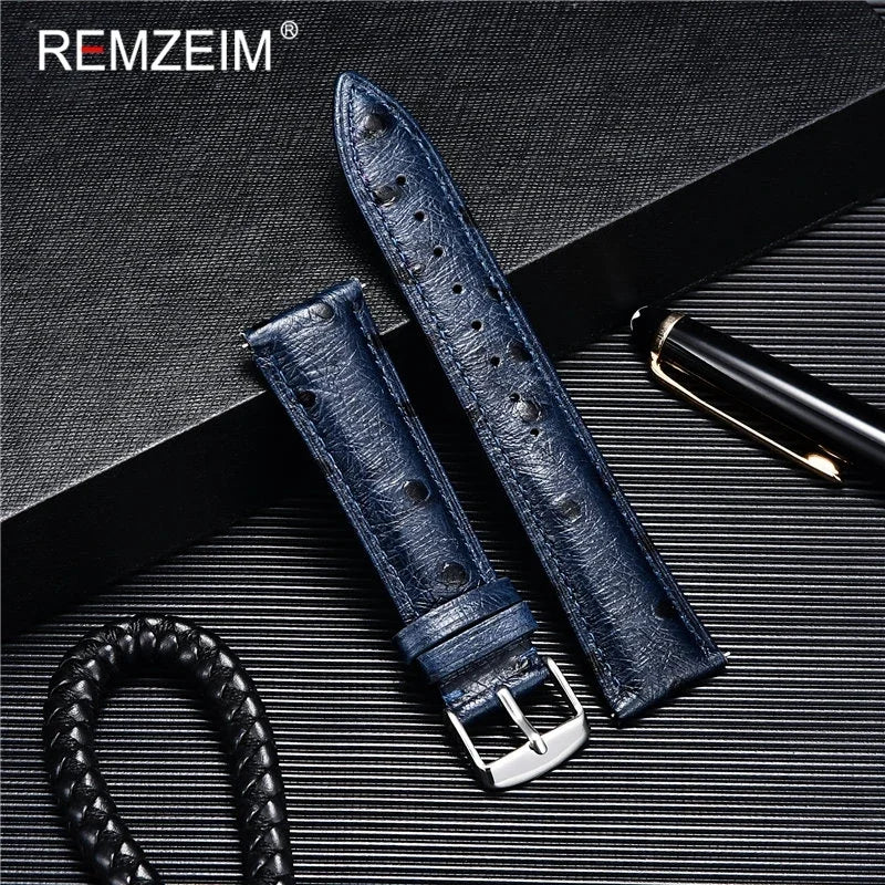 Colorful Ostrich Pattern Cowhide Leather Watch Strap | Quick Release