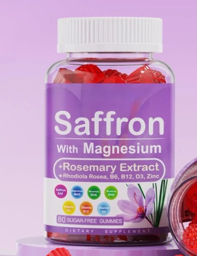 Saffron Gummies 4 Months Supply Extract 177mg Magnesium Glycinate B6 B12 D3 for Calm Rest Focus Sugar Free