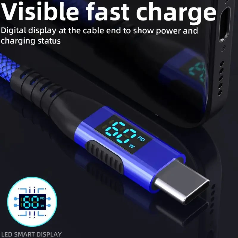 Ultra Fast Charging USB Type C Cable 60W with LED Display