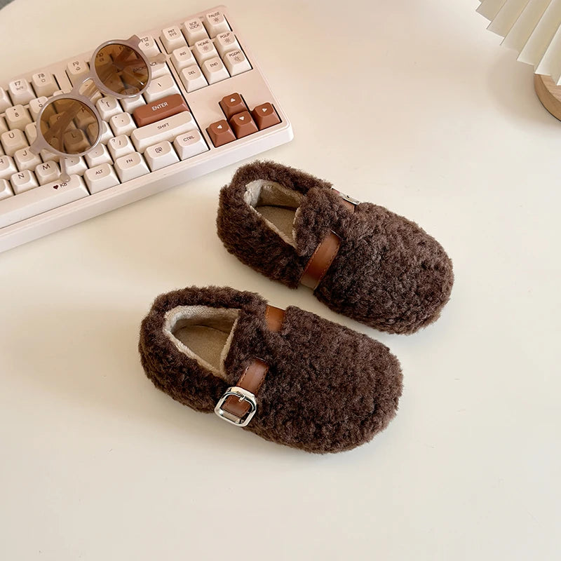Kids' Warm Plush Flat Winter Shoes | Non-Slip Fashion Footwear