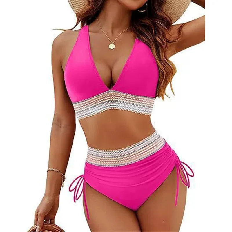Sexy Deep V-Neck Bikini Swimsuit Set for Women | High Waist Swimwear