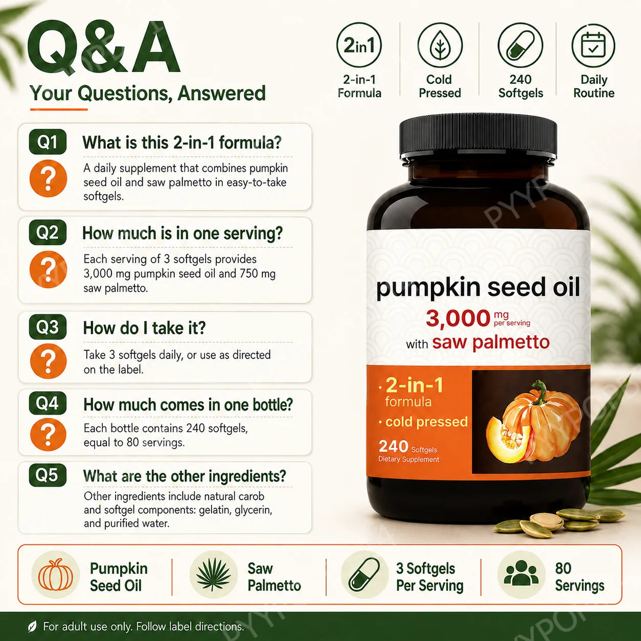 Cold Pressed Pumpkin Seed Oil Softgels | 240 Count Supplement