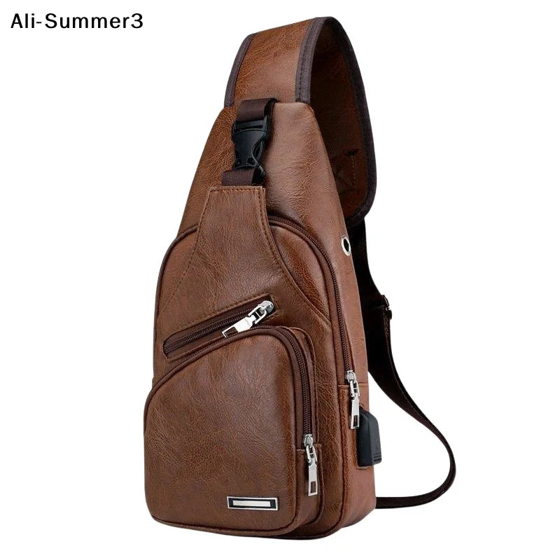 Men's Casual PU Crossbody Bag | Multi-Functional USB Charging