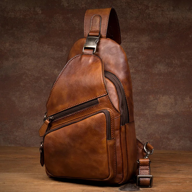 Large-Capacity Leather Chest Bag for Men | Casual Shoulder Bag