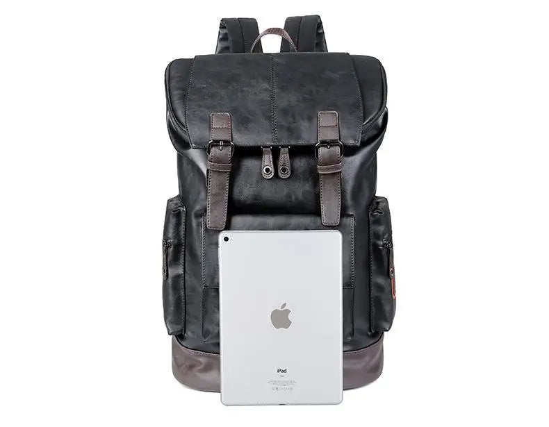Men's Fashion PU Leather Large Capacity Waterproof Backpack