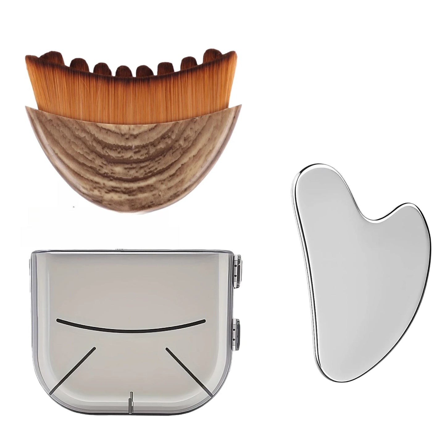 Stainless Steel Gua Sha & Face Massage Brush Set | Sculpt & Contour