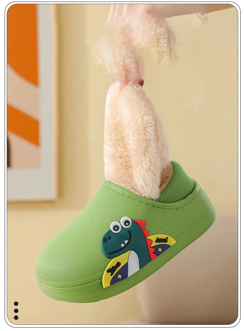 Kids Cute Animal Print Plush Slippers | Warm Cozy House Shoes