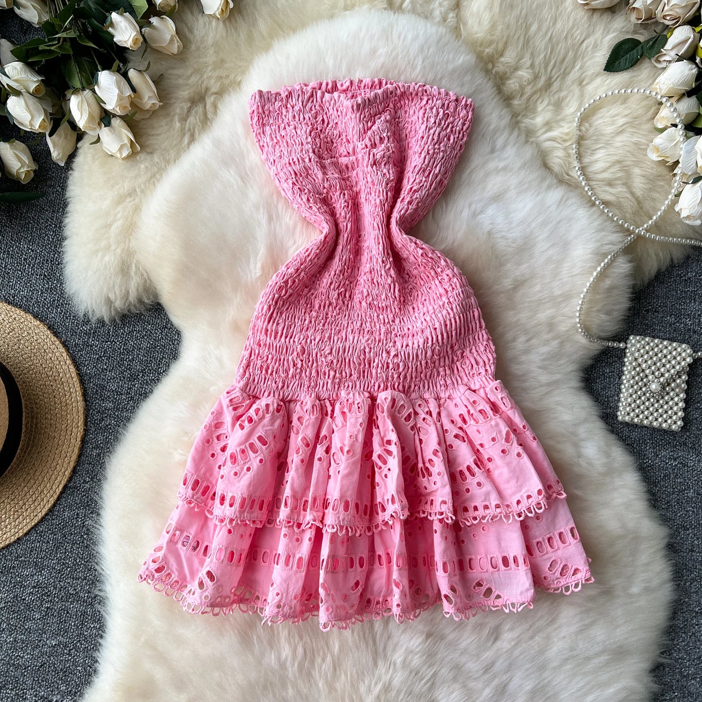 Chic Vintage Sleeveless Pleated Tube Dress for Summer Parties