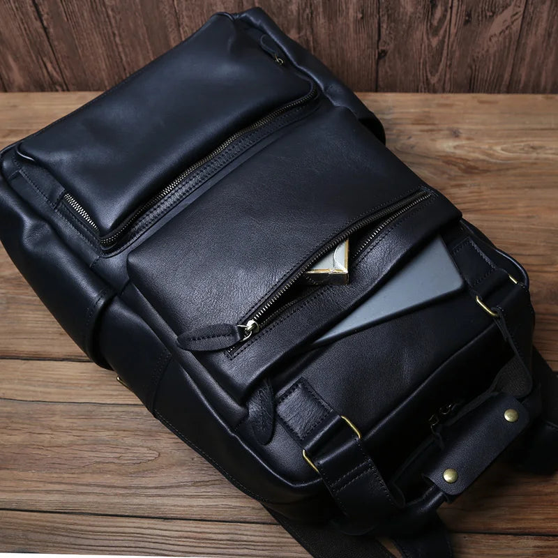 Large Capacity Retro Leather Men's Backpack for Travel & Work