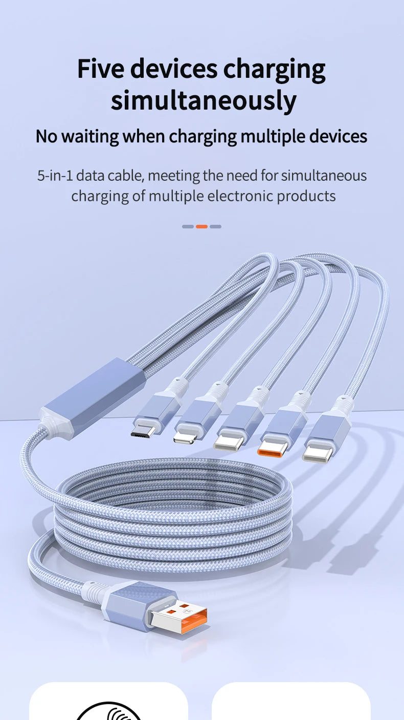 Multi Charging Cable 5 in 1 | Fast Nylon Braided USB Cord