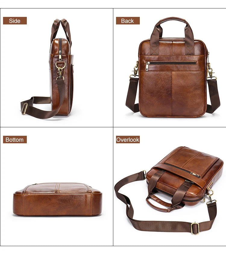 Bolso bandolera de cuero genuino para hombre | Elegante maletín para portátil