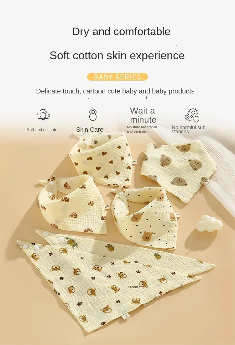 5pcs Soft Cotton Baby Muslin Bibs | Stylish & Durable Drool Cloths
