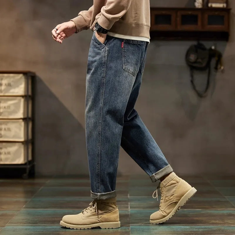Retro American Style Men's Jeans | Loose Straight-Leg Denim Pants