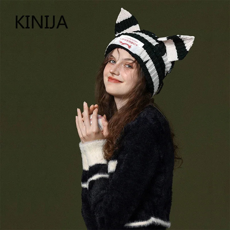 Unisex Cat Ear Beanie | Warm Crochet Knitted Skullies Hat