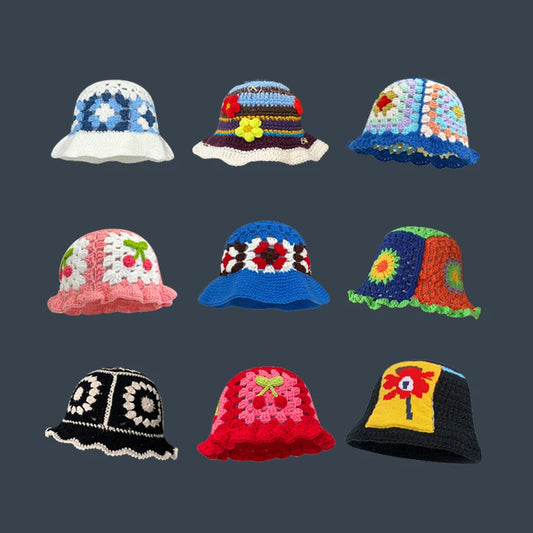 Gorro de ganchillo de cubo con flores para mujer | Estilo de primavera-verano hecho a mano