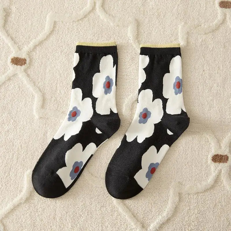 Cute Pink Flower Embroidery Socks for Women | Kawaii Retro Style