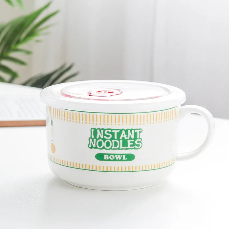 Cuenco de ramen de gran capacidad con asa | Elegante cuenco de cerámica para fideos