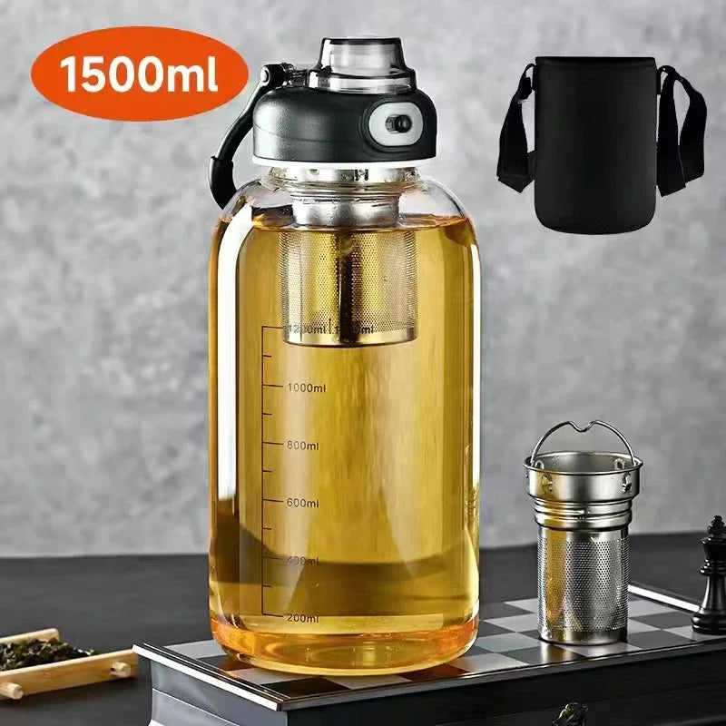 Large Capacity Glass Water Bottle with Tea Strainer | Ideal for Travel