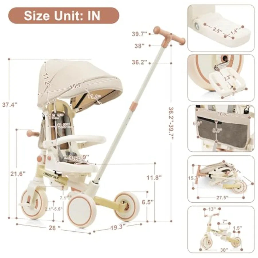 7 in 1 Baby Tricycle Stroller | Adjustable, Rotatable & Versatile